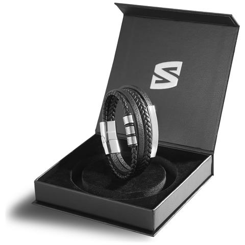 Bracciale in Pelle per Uomo, ""Brave"", 20cm, Argento - Foto 2