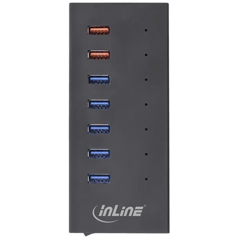 USB 3.2 Gen. 1 7 porte Hub Custodia in alluminio con alimentatore, nero - Foto 2