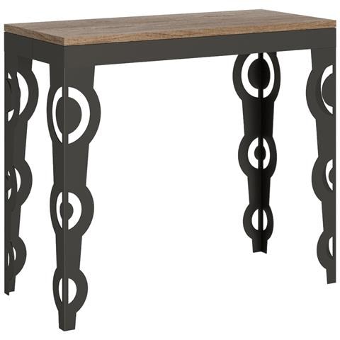 Consolle Allungabile 90x40/196 Cm Karamay Small Evolution Telaio Antracite - Quercia Natura - Foto 5