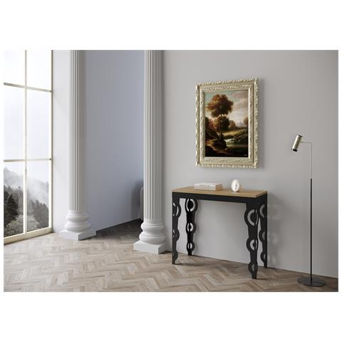 Consolle Allungabile 90x40/196 Cm Karamay Small Evolution Telaio Antracite - Quercia Natura - Foto 2