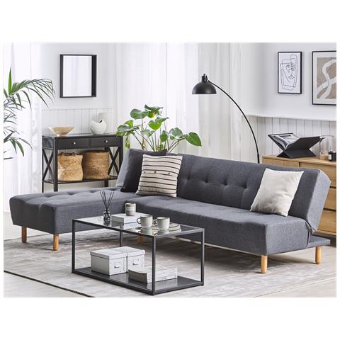 Divano Letto Angolare Modulare 4 Posti Alsten Tessuto Grigio Scuro Lato Destro - Foto 1