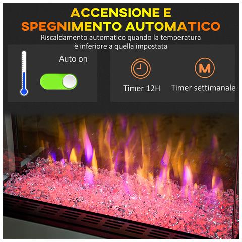 Caminetto Elettrico A 10 Colori Con Spegnimento Automatico E Timer Da 12h, 61x28x66.5 Cm, Bianco - Foto 6
