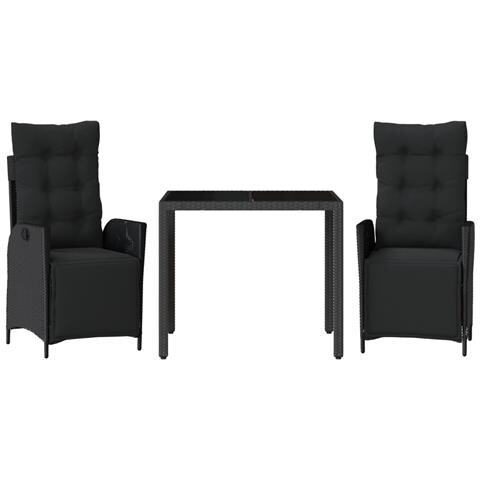 Set da Pranzo da Giardino 3 pz con Cuscini Nero in Polyrattan - Foto 1