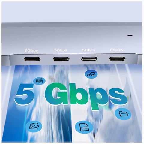 Hub Usb-c Otg A 3x Usb-c 5gbps + Usb 3.0 + Usb-c Power Delivery 60w, Nero - Foto 2