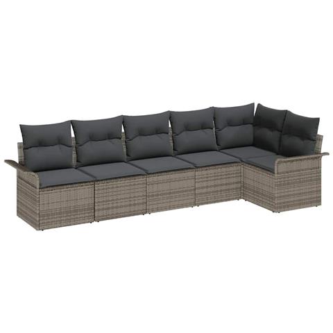 Set di divani da giardino 6 pezzi con cuscini Grigio Polyrattan - Foto 1