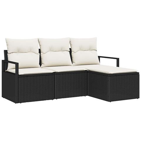 Set Divano da Giardino 4 Pezzi con Cuscini Nero Polyrattan, Divano da Giardino a 2 Posti con Cuscini Nero Polyrattan - Foto 1