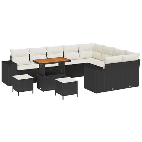 Set Divano Giardino Modulare Set da 5 Nero Rattan, Tessuto, Metallo - Foto 1