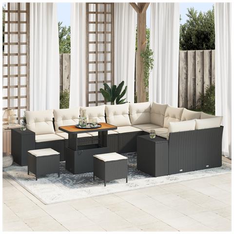 Set Divano Giardino Modulare Set da 5 Nero Rattan, Tessuto, Metallo - Foto 2