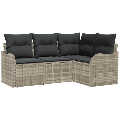 Set Divano da Giardino a 4 Pezzi con Cuscini Rattan Grigio Chiaro, Divano da Giardino per 2 Persone con Cuscini Rattan Grigio Chiaro - Foto 1