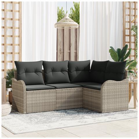 Set Divano da Giardino a 4 Pezzi con Cuscini Rattan Grigio Chiaro, Divano da Giardino per 2 Persone con Cuscini Rattan Grigio Chiaro - Foto 2