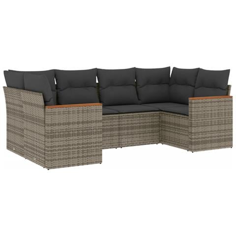 Set Divano da Giardino 6 pz con Cuscini Grigio in Polyrattan - Foto 1