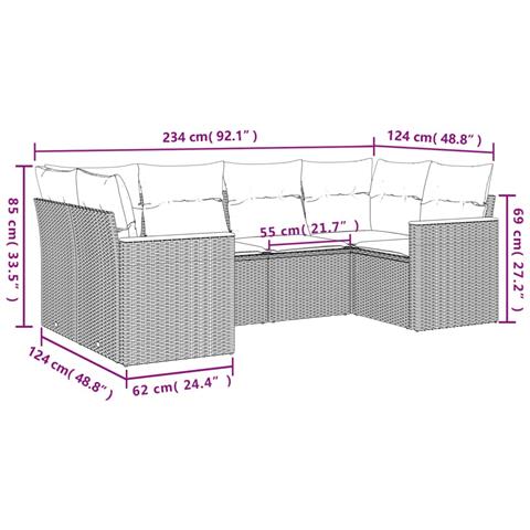 Set Divano da Giardino 6 pz con Cuscini Grigio in Polyrattan - Foto 3