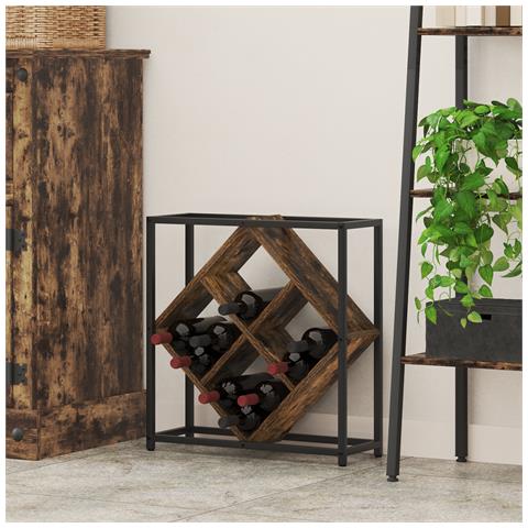 Portabottiglie in rovere affumicato 51x18x52,5 cm in legno ingegnerizzato - Foto 2