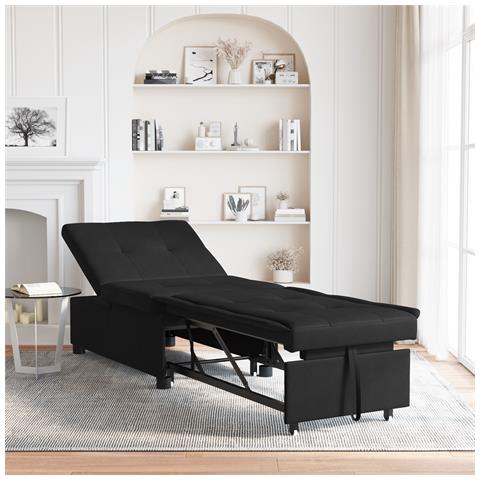 Divano letto con cuscino Nero 67 x 194 x 82 cm Legno compensato - Foto 2