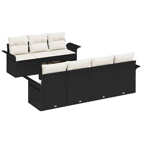 Set Divano da Giardino 8 pcs Nero e Crema 55 x 55 x 37 cm - Foto 1