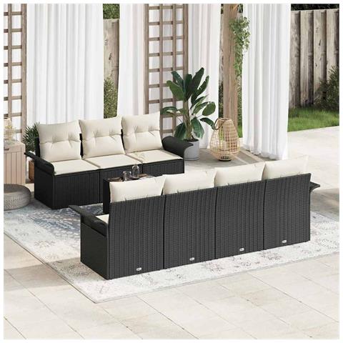 Set Divano da Giardino 8 pcs Nero e Crema 55 x 55 x 37 cm - Foto 2
