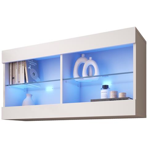 Komodee Tivoli Horizontal 100 Vetrina Sospesa, Bianco/bianco, Illuminazione Led Blu, Larghezza 100 Cm X Altezza 50 Cm X Profondità 29 Cm, Per Soggiorno, Sala Da Pranzo - Foto 3