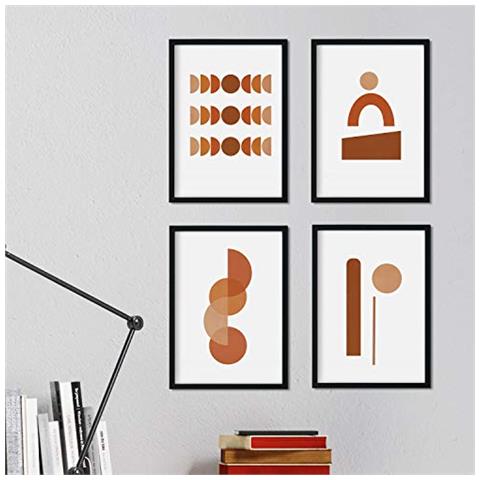 Set Di 4 Stampe Fogli Con Disegni Colorati Basati Sul Marocco Confezione Di Pellicole ""terra"" Con Tonalità Marroni E Minimalista Cornice Nera A4 - Foto 1