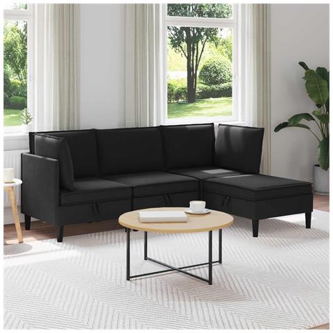 Set di mobili per il soggiorno 4 pcs Nero Tessuto - Foto 2
