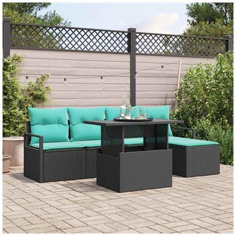 Set Divano da Giardino 6 pz Nero e Blu polyrattan - Foto 2