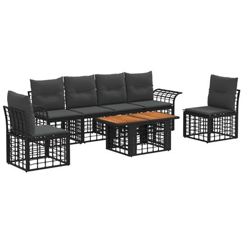 Set Divano da Giardino 7 pz Nero e Grigio scuro polyrattan - Foto 1