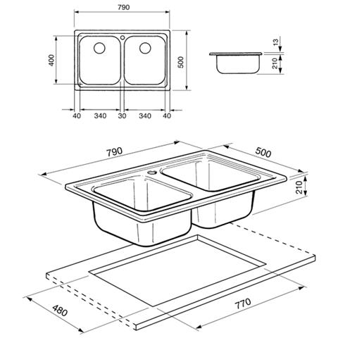 SP792-2 Serie Alba Lavello da incasso in Acciaio Inox Satinato con 2 Vasche Dimensioni 79 x 50 cm  - Foto 9