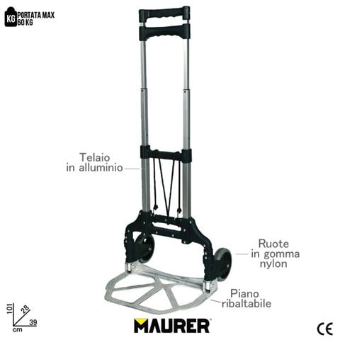 Carrello alluminio richiudibile ruote gomma max 60 Kg cm 39 X 28 X H. 101 - Foto 2