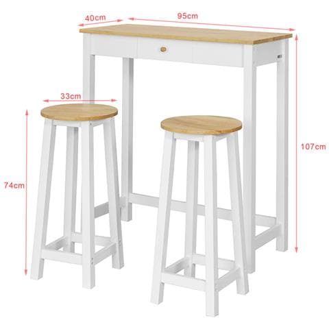 Consolle Tavolo Alto Bar Con 2 Sgabelli Penisola Cucina Mobile Piano In Legno Di Hevea A107 Cm, Fwt50-wn - Foto 2