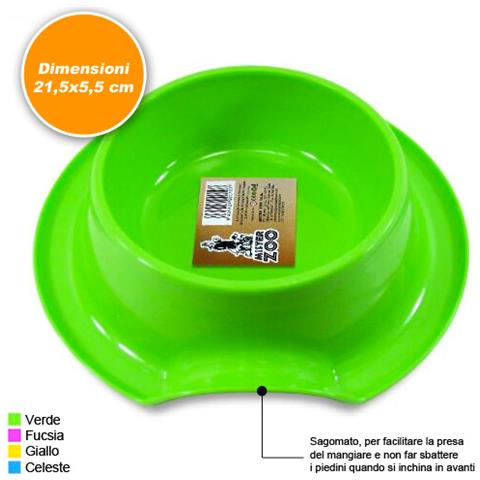 Ciotola Scodella Per Animali Cani Satti Sagomata In Plastica 21,5 Cm Vari Colori - Foto 1
