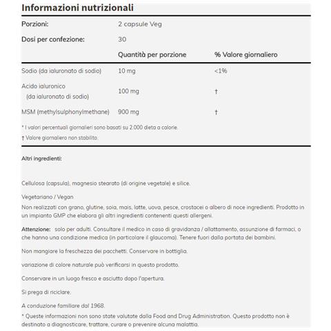 Hyaluronic Acid With Msm 60 Vcaps - Acido Ialuronico - Foto 2