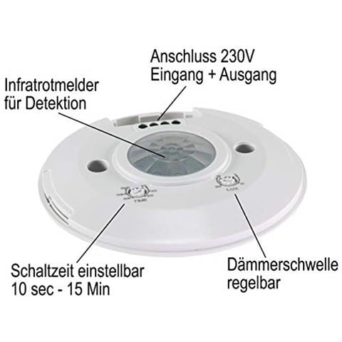 Lampada Da Soffitto-rilevatore Di Movimento ""cbm-flat"" 360° 230 V, 1-2000w, 6 M, Adatta A Lampadine A Led, Bianco - Foto 2
