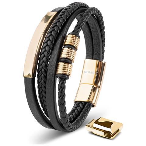 Bracciale in Pelle per Uomo, ""Brave"", 17cm, Oro - Foto 1