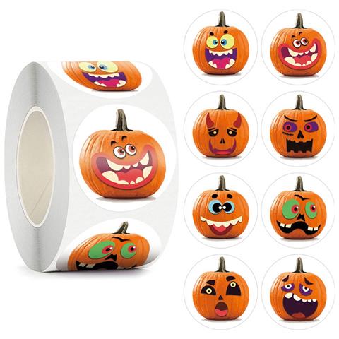 Adesivi Halloween Con Zucche 1 Rotolo/500 Pz Orange - Foto 1