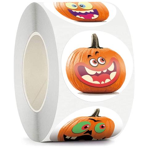 Adesivi Halloween Con Zucche 1 Rotolo/500 Pz Orange - Foto 5