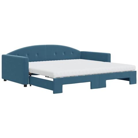 Divano Letto Estraibile Con Materassi Blu 100x200 Cm Velluto - Foto 1