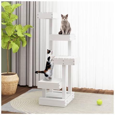 Albero Per Gatti Bianco 45,5x49x103cm In Legno Massello Di Pino - Foto 2