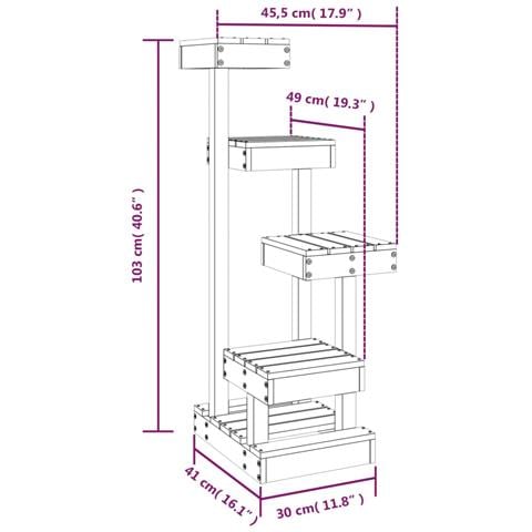 Albero Per Gatti Bianco 45,5x49x103cm In Legno Massello Di Pino - Foto 6