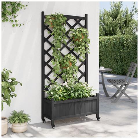 Fioriera Con Traliccio E Ruote Nera In Legno Massello Di Abete - Foto 3