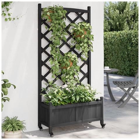 Fioriera Con Traliccio E Ruote Nera In Legno Massello Di Abete - Foto 1