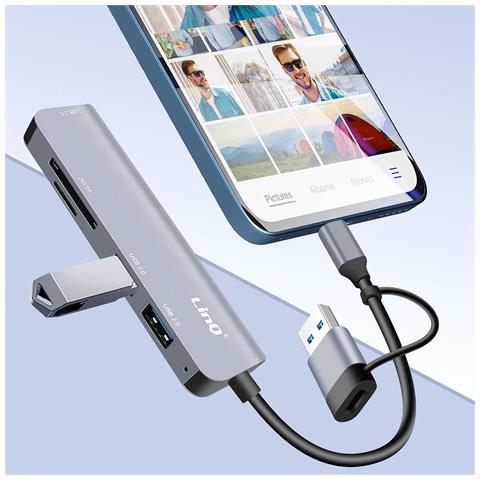 Hub Usb-c E Usb Con Usb 3.0 + 2x Usb 2.0 E Lettore Di Schede Sd E Tf, Nero - Foto 2