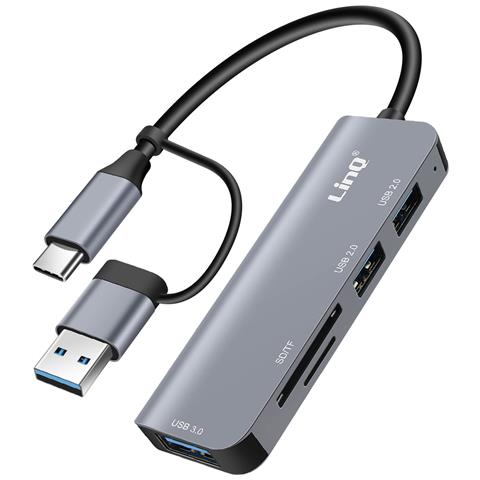 Hub Usb-c E Usb Con Usb 3.0 + 2x Usb 2.0 E Lettore Di Schede Sd E Tf, Nero - Foto 1