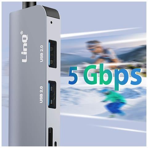 Hub Usb-c E Usb Con Usb 3.0 + 2x Usb 2.0 E Lettore Di Schede Sd E Tf, Nero - Foto 5