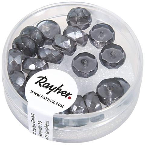 Rayher - 22 Pezzi - Perle In Vetro A Rondella 4x8mm - Colore Atracite - Foto 1