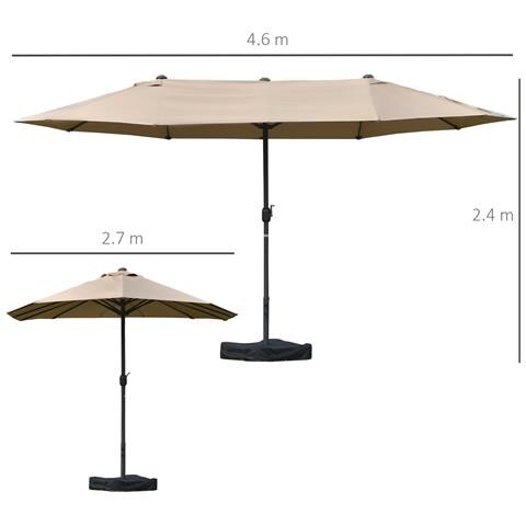 Ombrellone da Giardino Doppio 460x270cm Apertura a Manovella, Base a Croce e Zavorra, Acciaio e Poliestere Khaki - Foto 6
