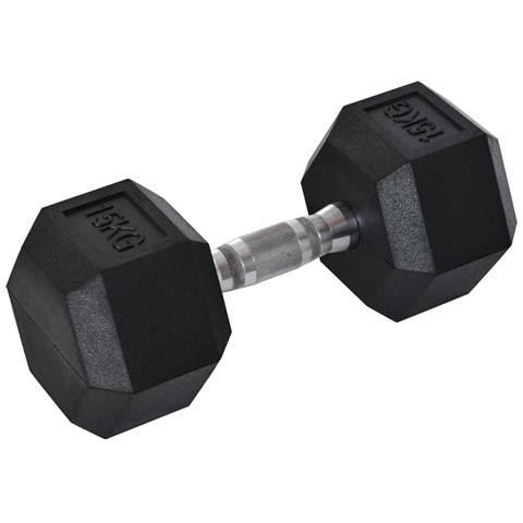 Manubrio 15 kg Esagonale con Impugnatura Antiscivolo, in Acciaio e Gomma, Ø15.5 x 33.6 cm, Nero - Foto 1