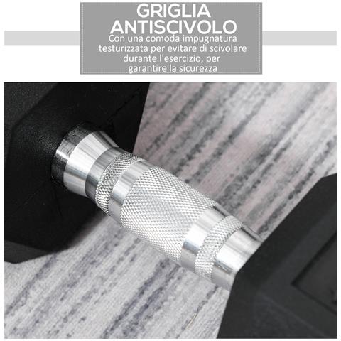 Manubrio 15 kg Esagonale con Impugnatura Antiscivolo, in Acciaio e Gomma, Ø15.5 x 33.6 cm, Nero - Foto 6