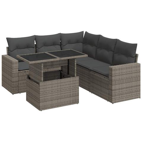 Set Divano Da Giardino 6 Pz Con Cuscini Grigio In Polyrattan - Foto 2