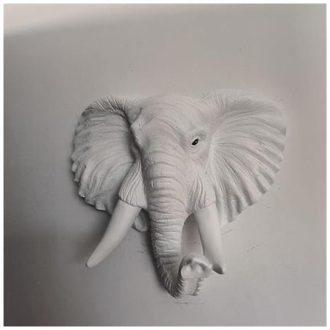Scultura Murale In Resina Di Elefante Bianco - Decorazione Elegante Per Casa 20x9x21,5cm - Foto 2