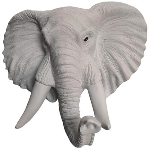 Scultura Murale In Resina Di Elefante Bianco - Decorazione Elegante Per Casa 20x9x21,5cm - Foto 1