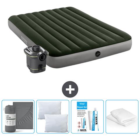 Set Materassino Gonfiabile - 203x152x25 Cm - Verde - Include Accessori Coordinati - Foto 1